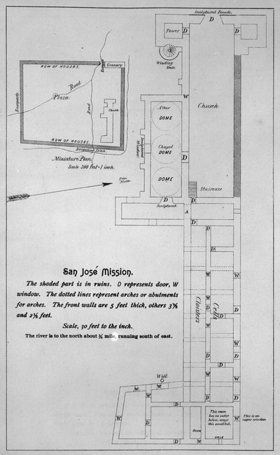 Layout of the San Jose y San Miguel de Aguayo Mission by American School